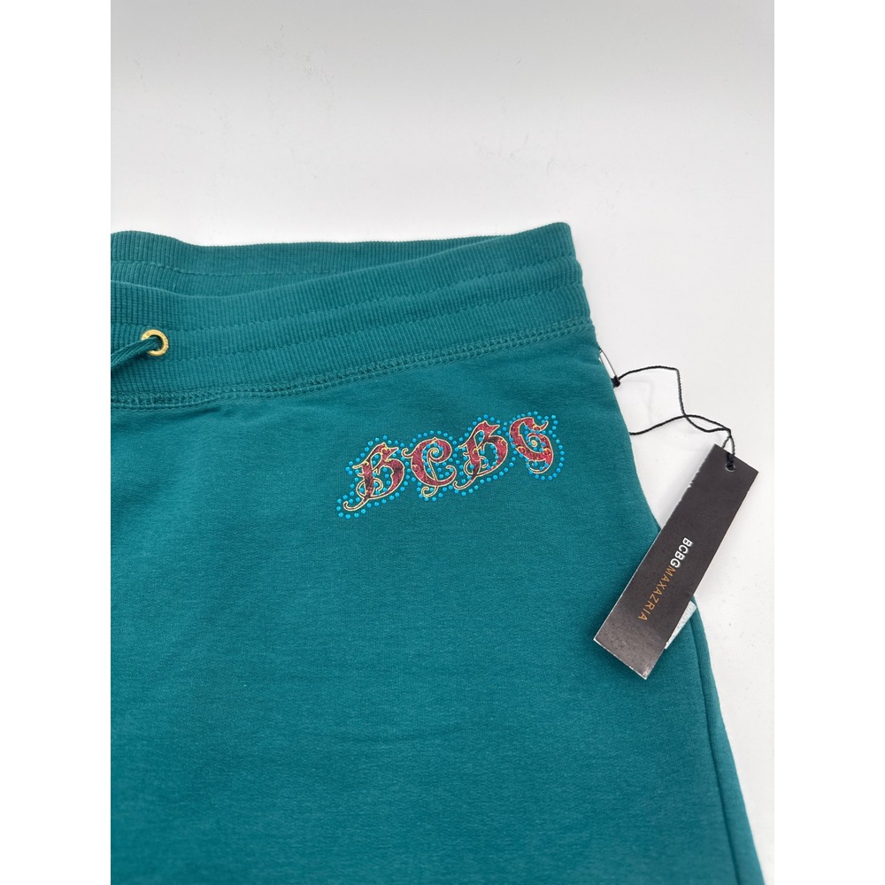 BCBGMaxAzria Women Shrub Green Peacock Graphic Wide Leg Sweatpants BC13742-P L - Picture 3 of 7